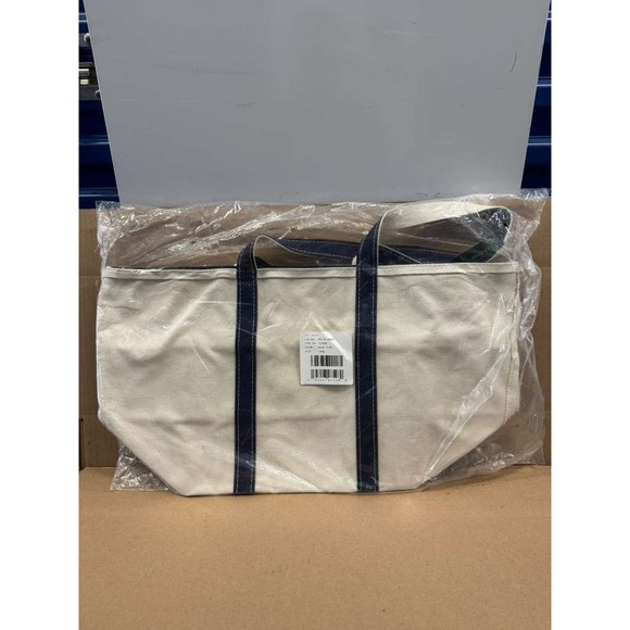 NWT L.L. Bean Boat And Tote Open Top Canvas Outdoor Tote Bag Blue Trim Size Long - Picture 1 of 7